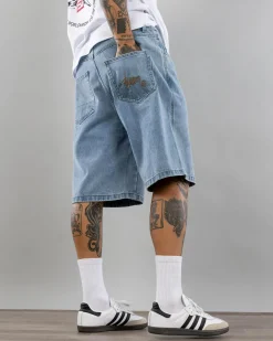 S-Double Embroidered Denim Shorts Fade Wash Best