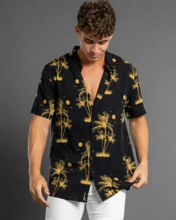 Lucid Escapade Short Sleeve Shirt Black - Tan Sale