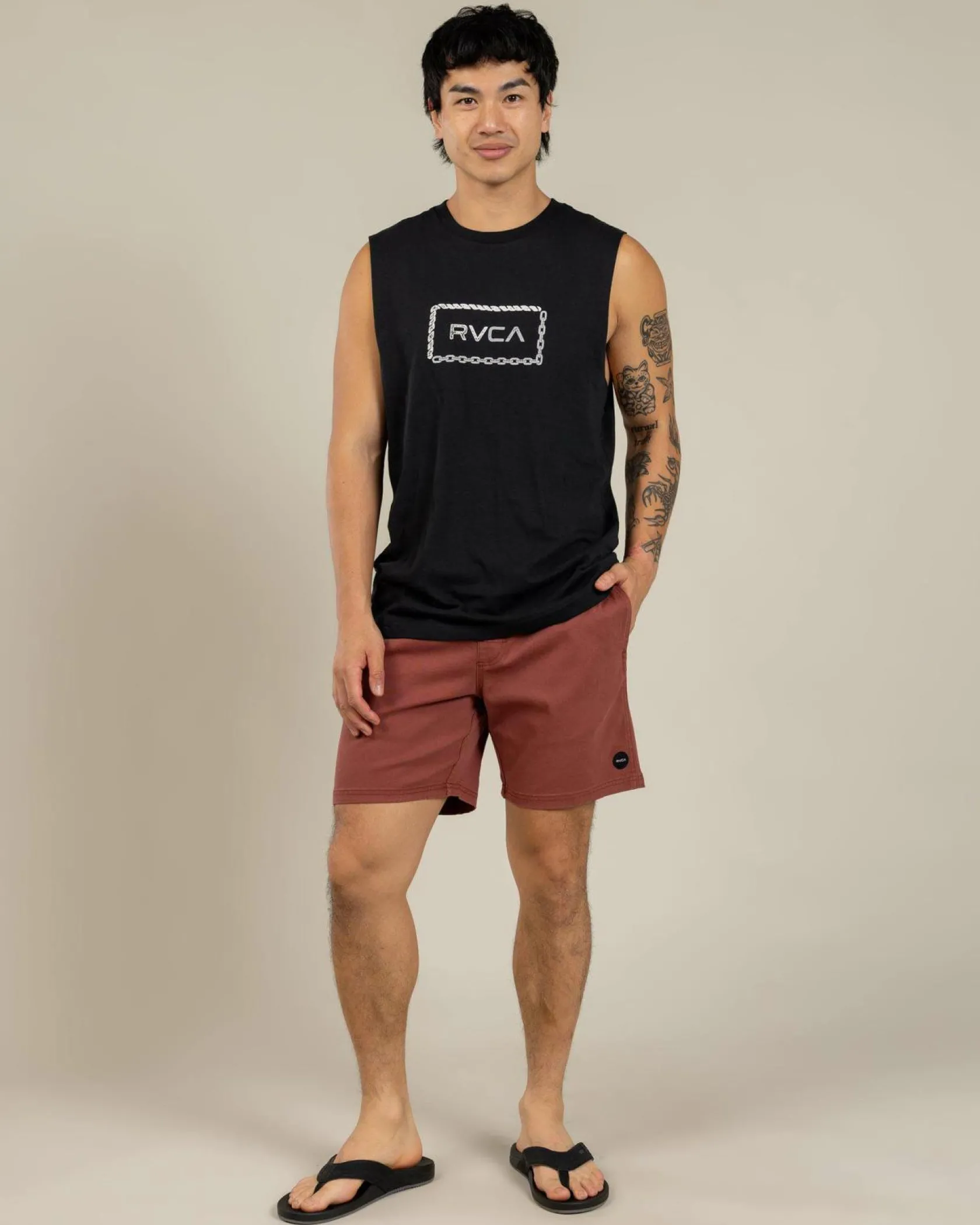 RVCA Escape Elastic Shorts Red Earth Outlet