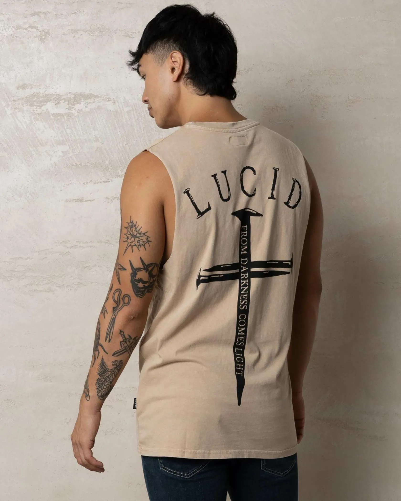 Lucid Essence Muscle Tank Sand Acid Outlet