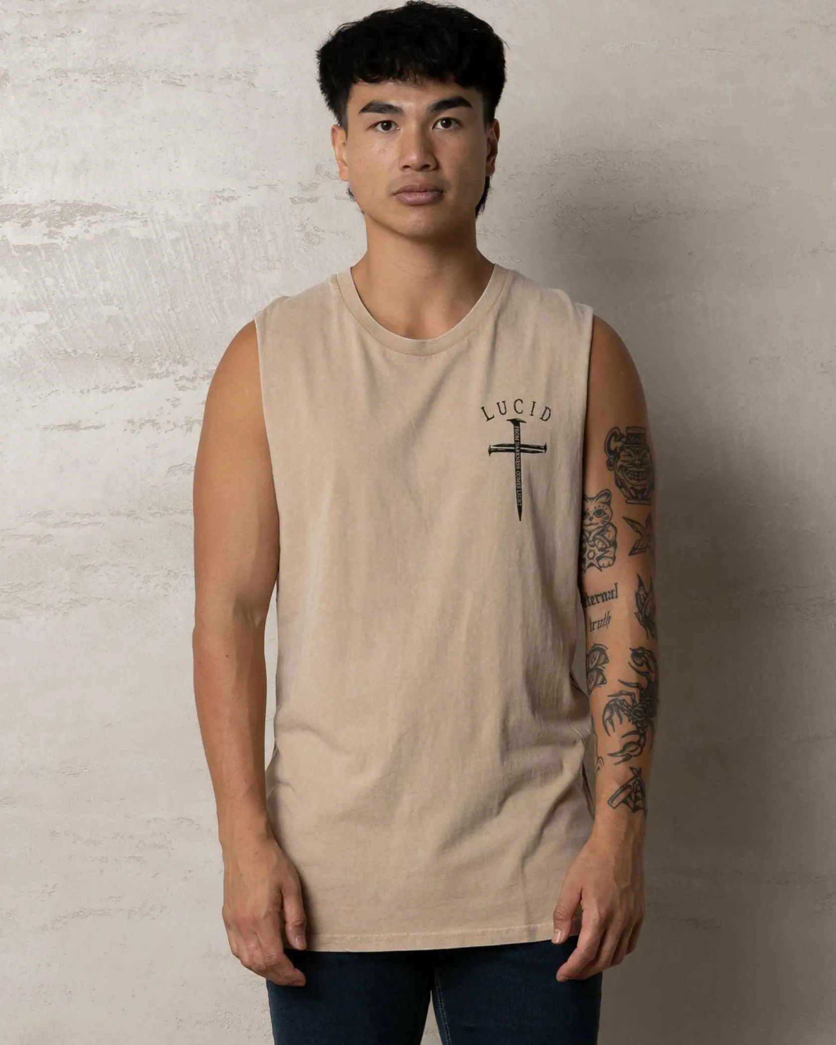 Lucid Essence Muscle Tank Sand Acid Outlet