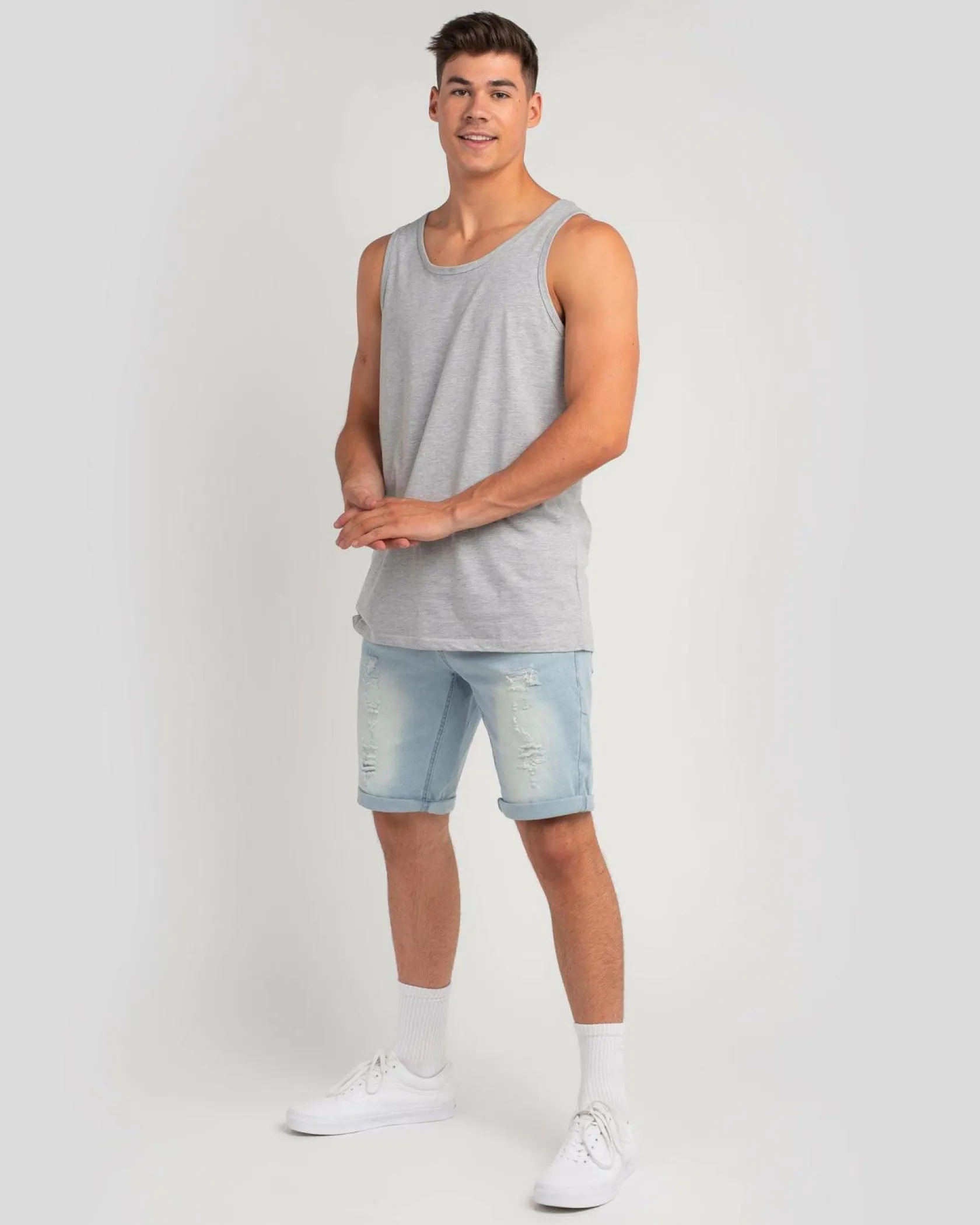 Lucid Essential Singlet Light Grey Marle Online