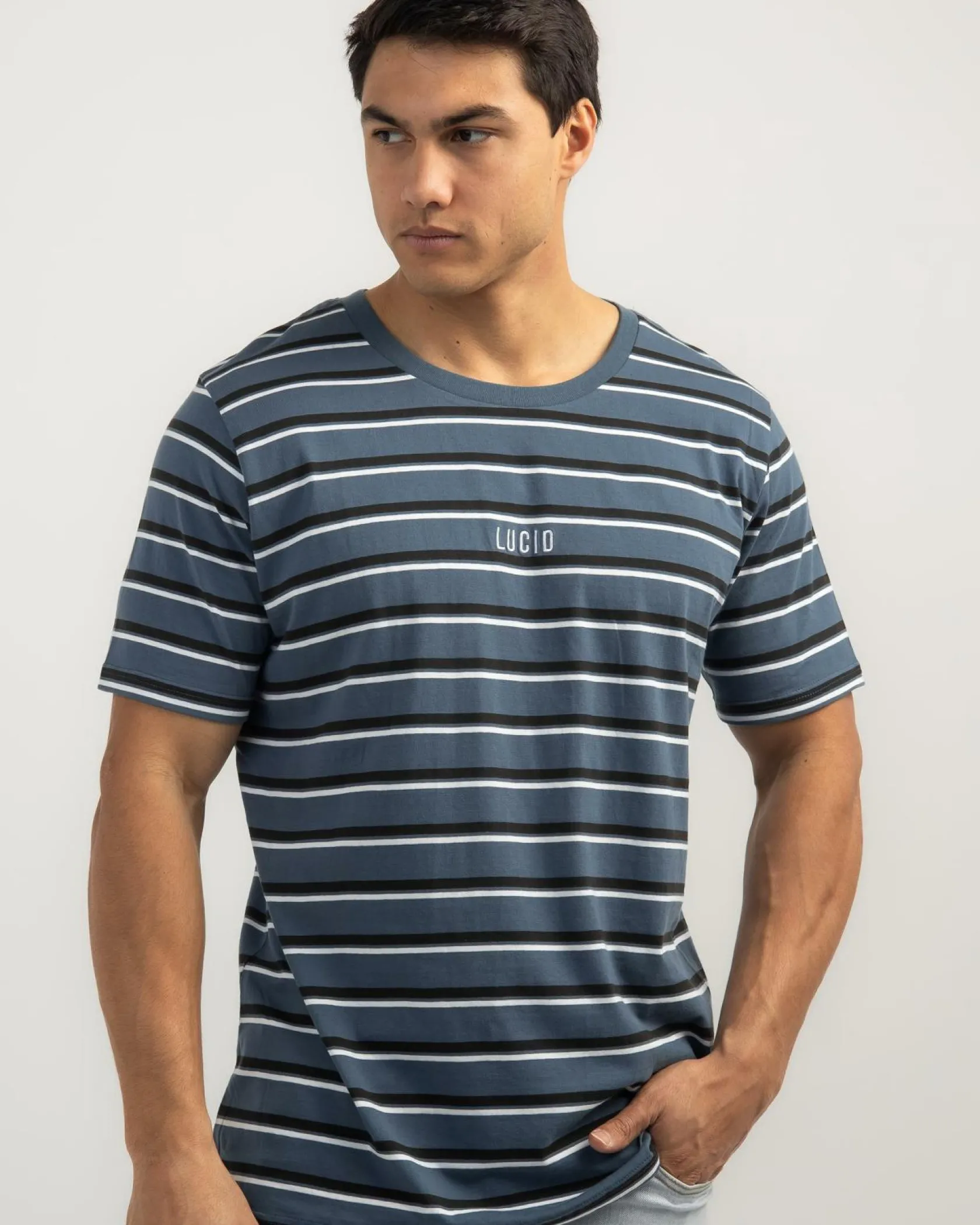 Lucid Essential Stripe T-Shirt Slate Discount