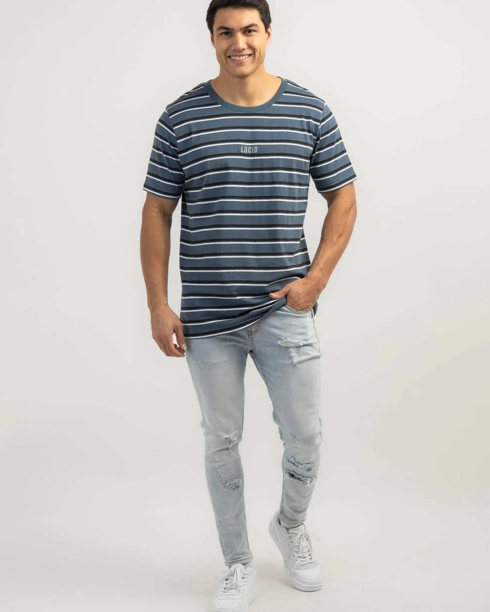 Lucid Essential Stripe T-Shirt Slate Discount