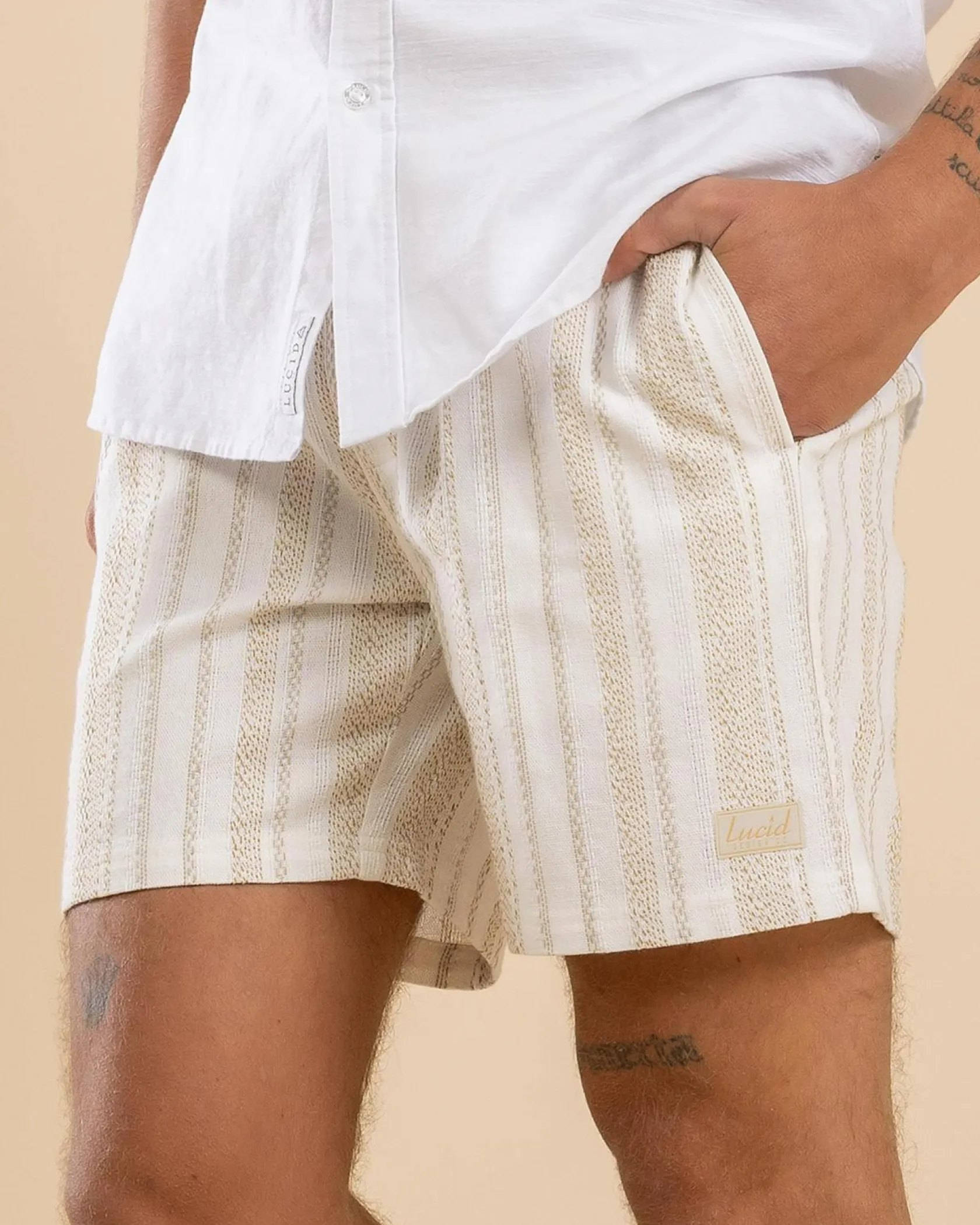 Lucid Extend Elastic Waist Shorts Tan Clearance