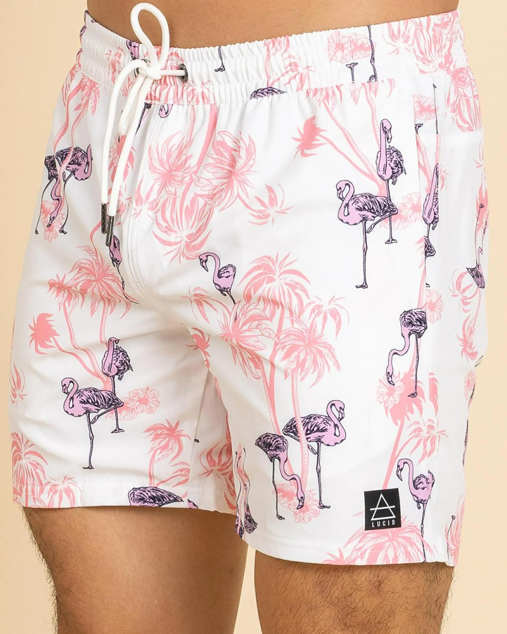Lucid Feather Elastic Waist Shorts White/ Pink