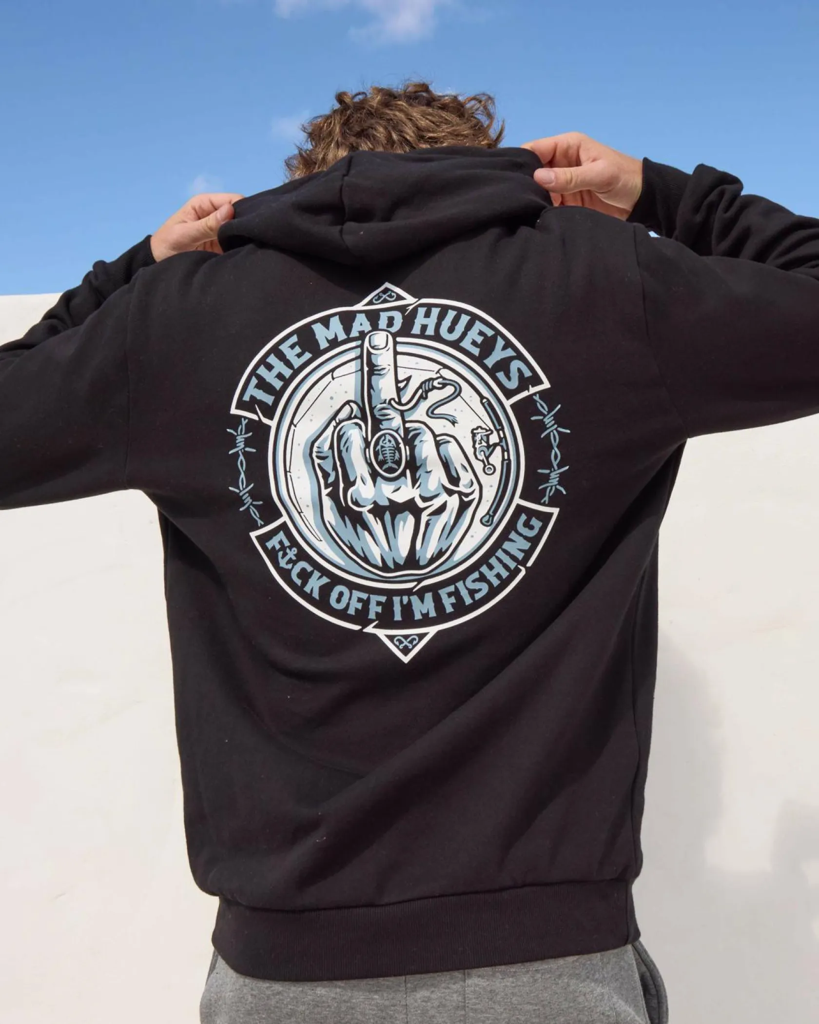 The Mad Hueys FK Off Fish On Hoodie Black/blue Outlet