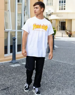 Thrasher Flame Logo T-Shirt White New