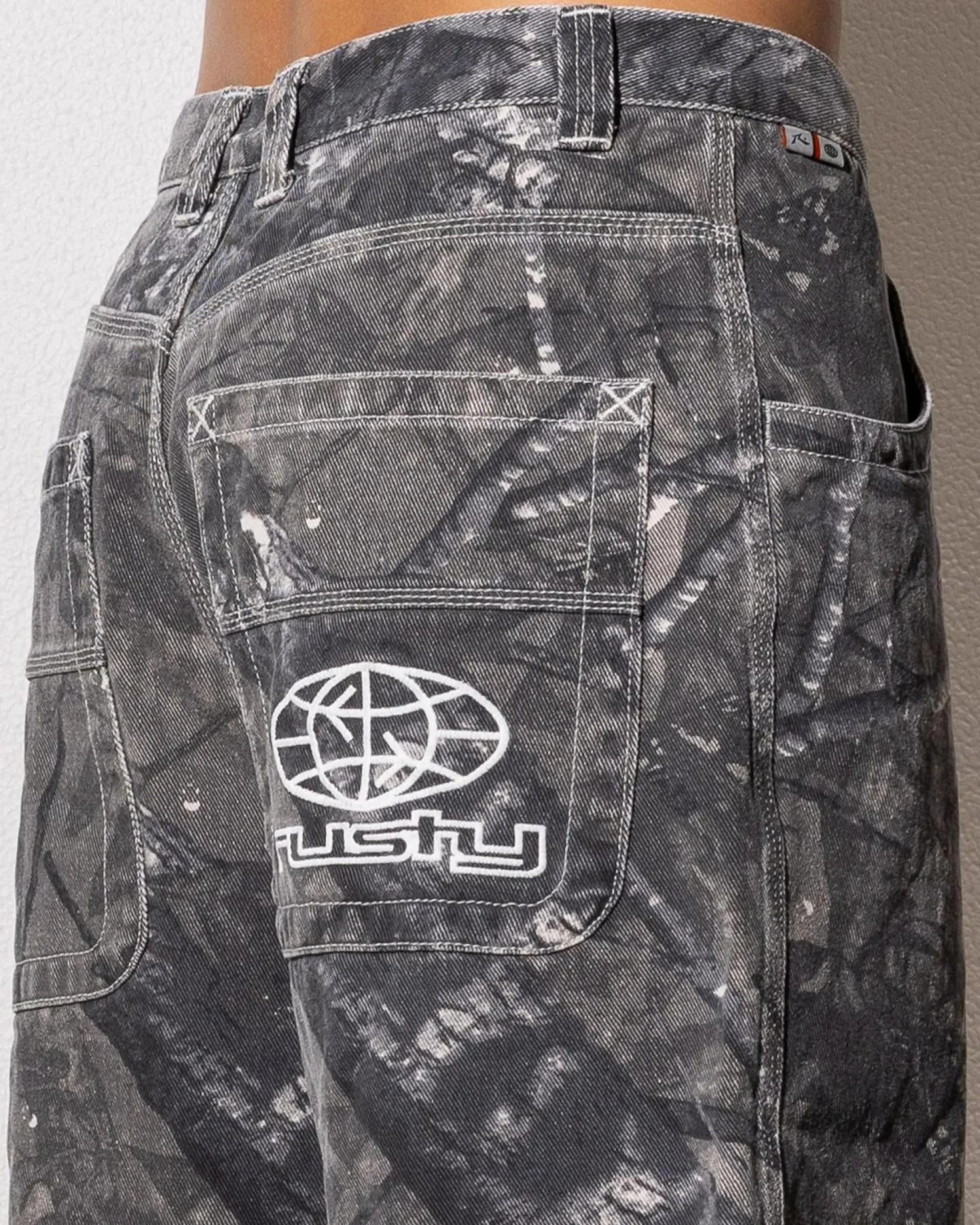 Rusty Flip Rambo Denim Shorts Grey Camo Outlet