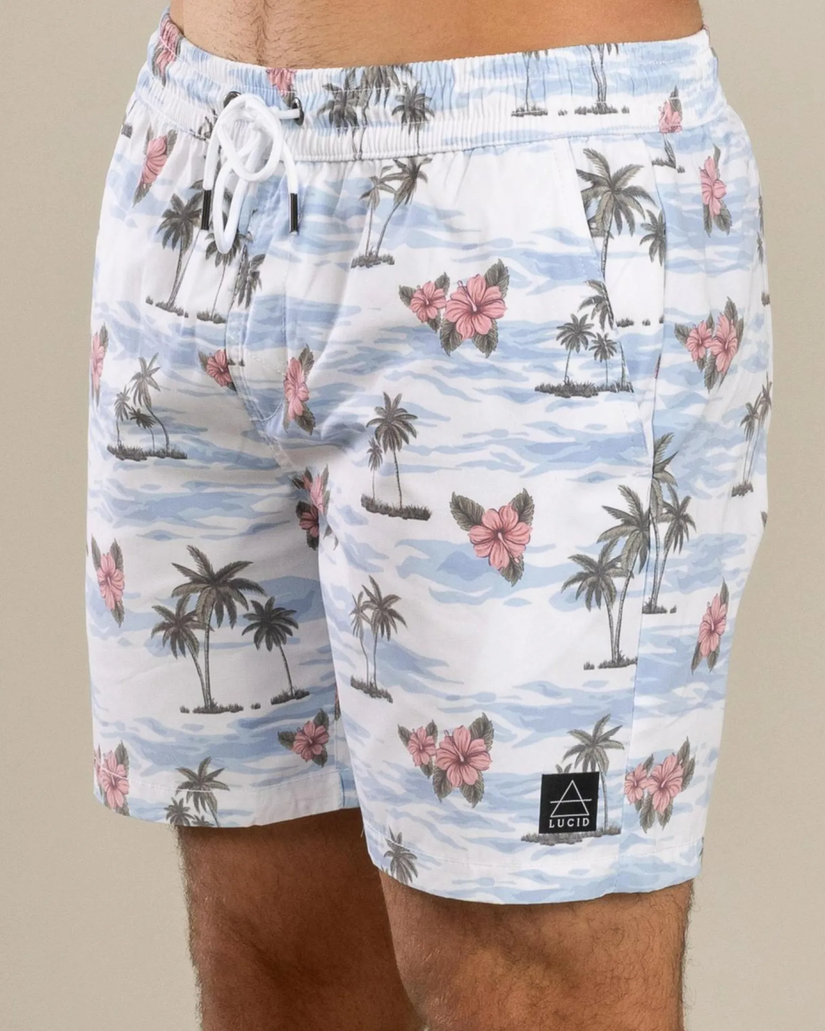 Lucid Floretta Elastic Waist Board Shorts Off White Discount