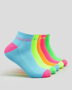 Lucid Fluro Ankle Socks 5 Pack Multi Sale