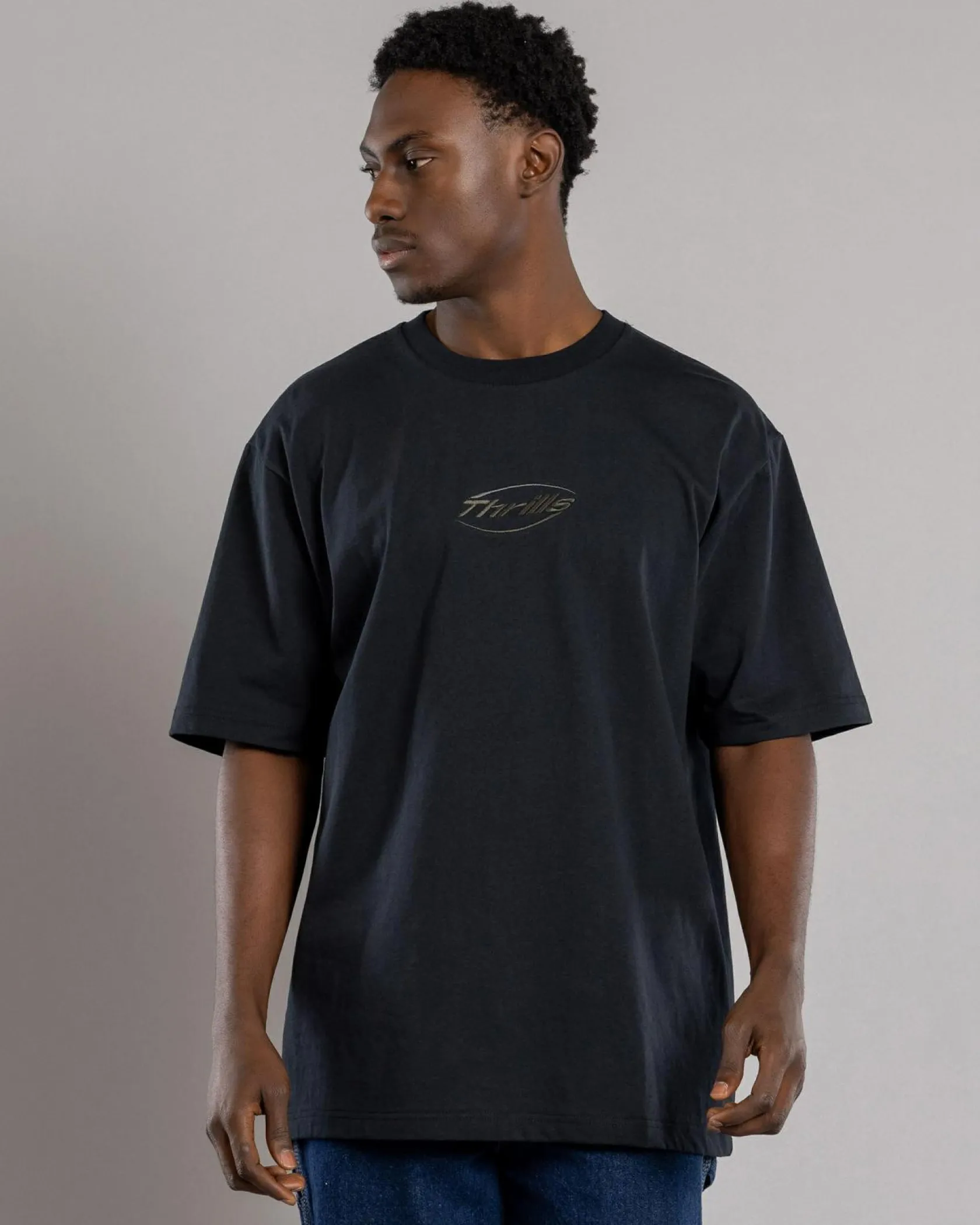 Thrills Fortune Favors Embro Oversize Fit T-Shirt Washed Black New