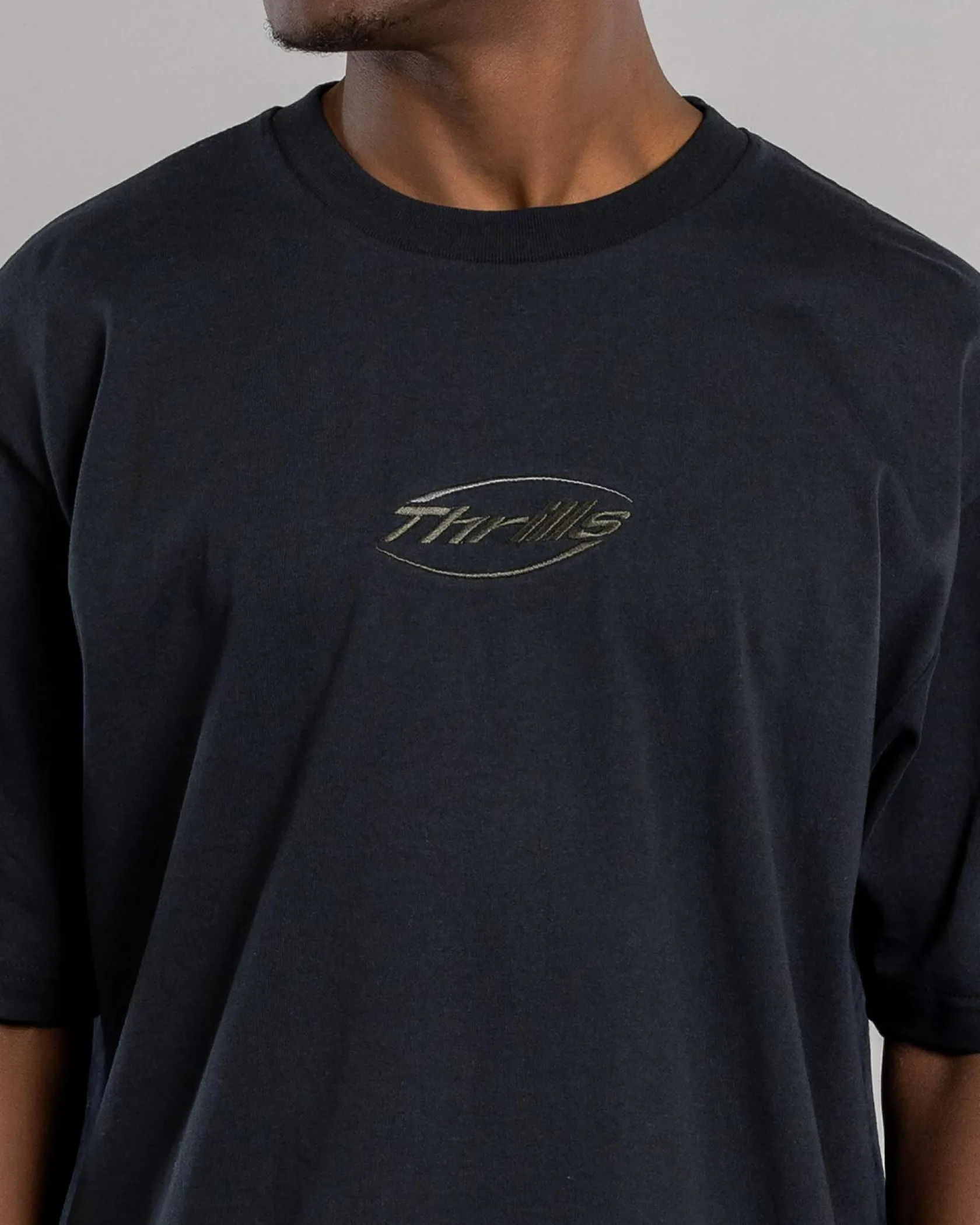 Thrills Fortune Favors Embro Oversize Fit T-Shirt Washed Black New