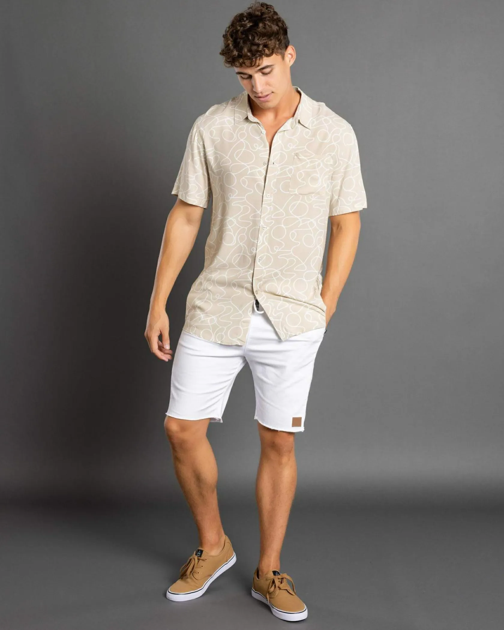 Lucid Freehand Short Sleeve Shirt Tan Clearance