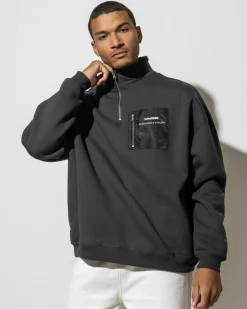 Wndrr Frequency Panel 1/4 Zip Sweatshirt Faded Black Hot