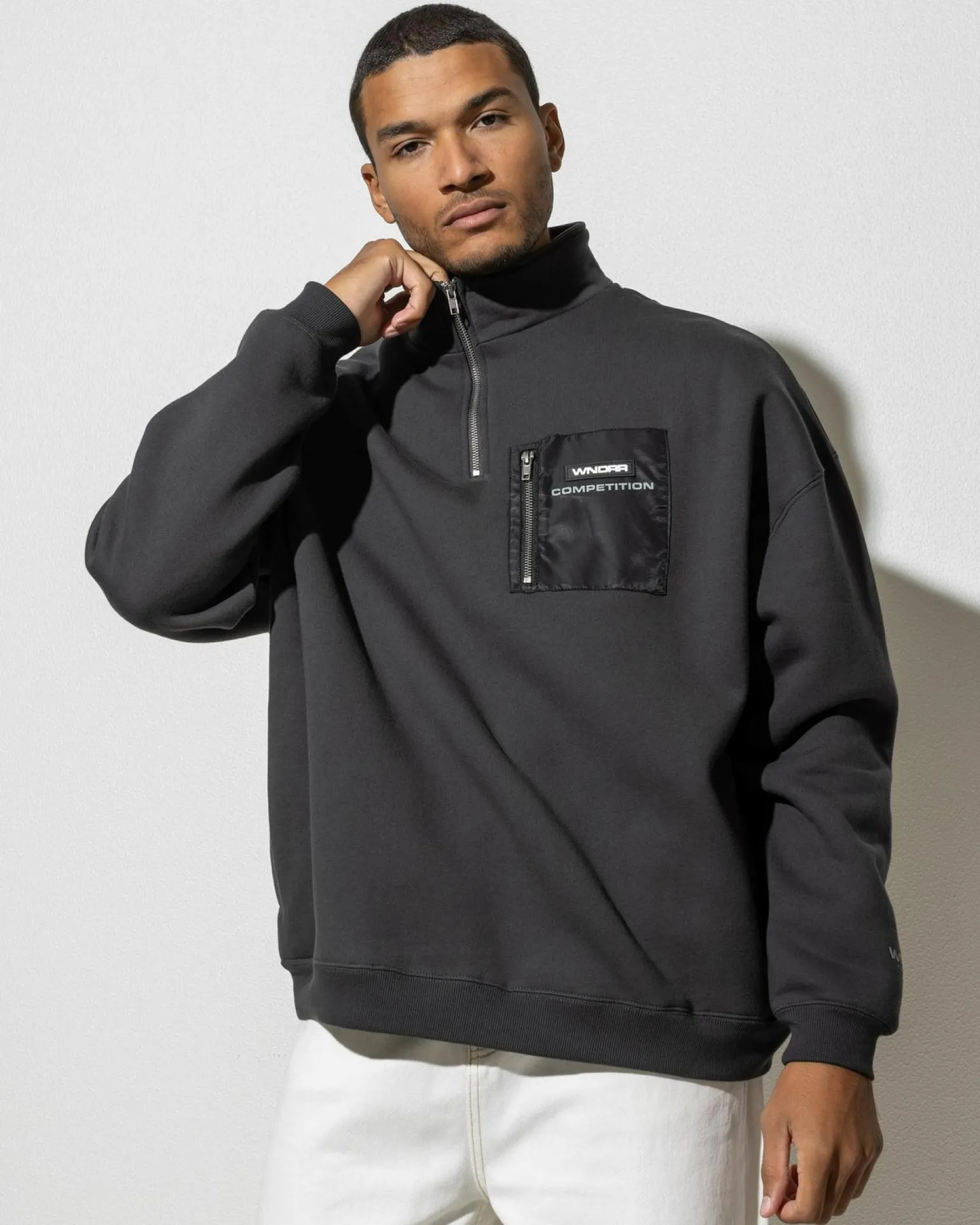 Wndrr Frequency Panel 1/4 Zip Sweatshirt Faded Black Hot