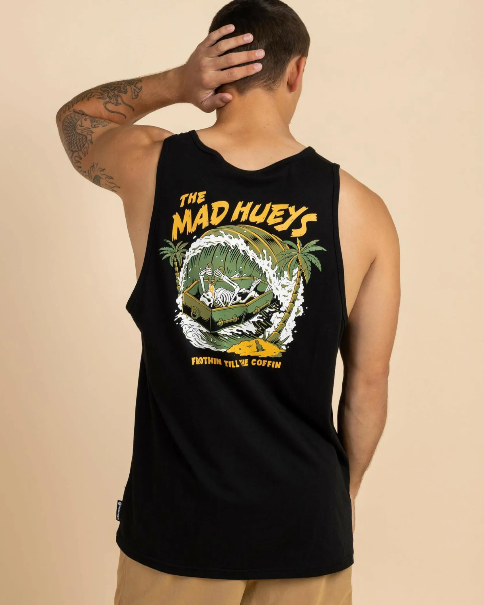 The Mad Hueys Frothin Coffin Singlet Tank Black New