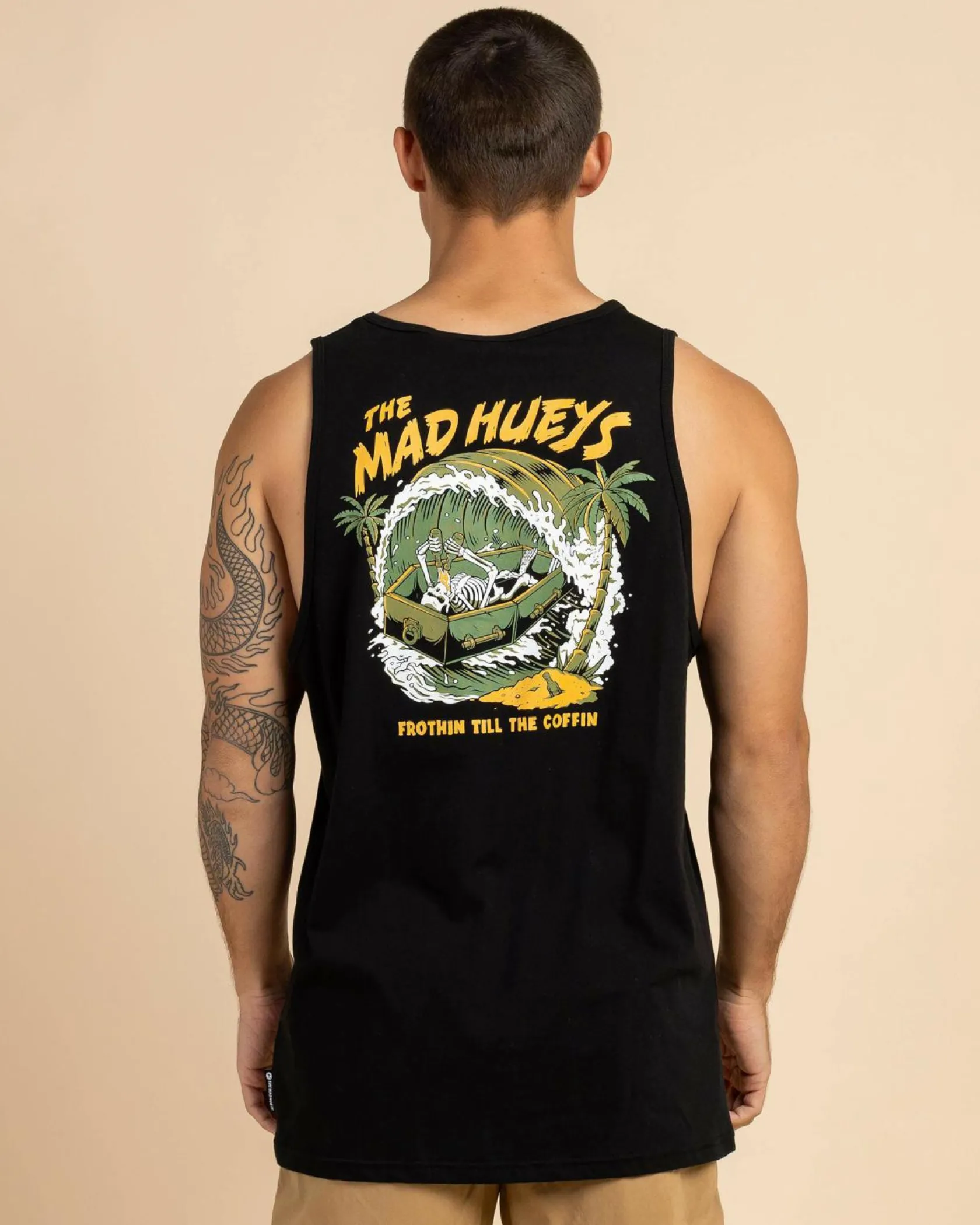 The Mad Hueys Frothin Coffin Singlet Tank Black New
