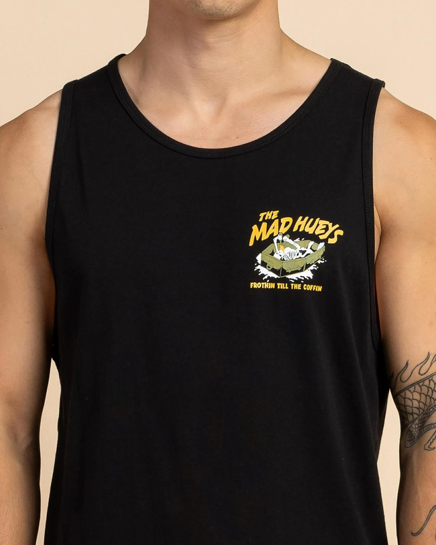 The Mad Hueys Frothin Coffin Singlet Tank Black New