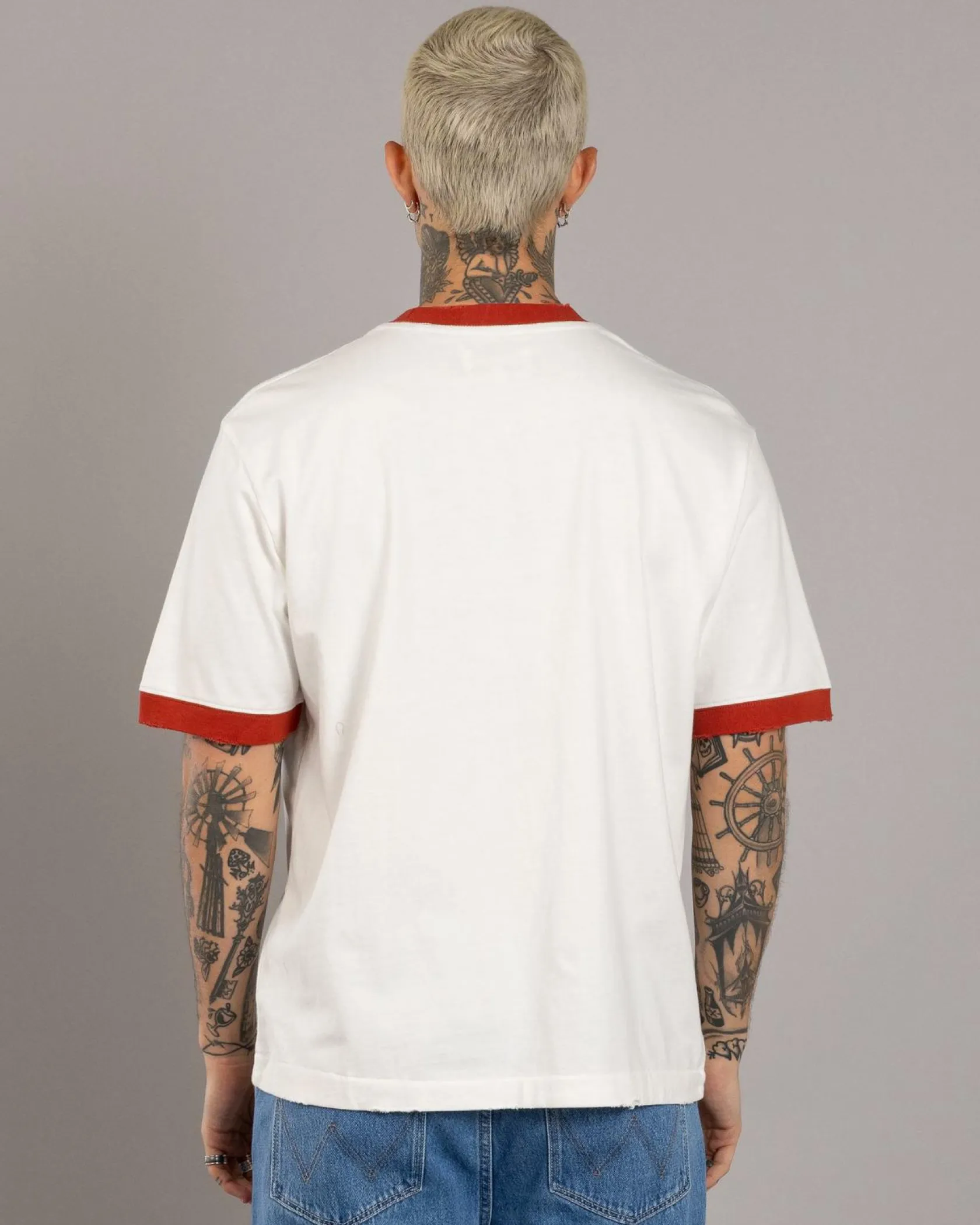 Wrangler Gas Ringer T-Shirt Vintage White New