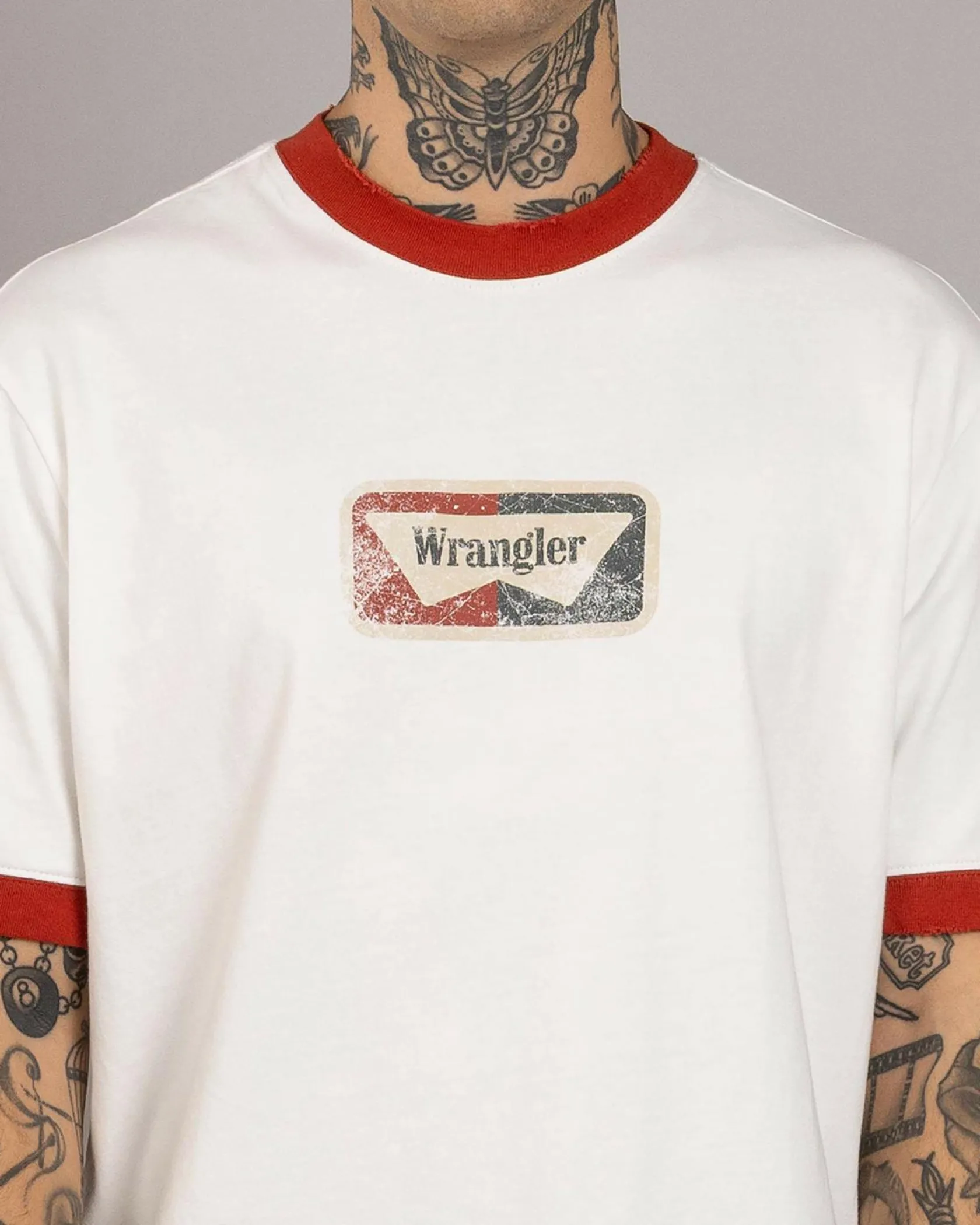 Wrangler Gas Ringer T-Shirt Vintage White New