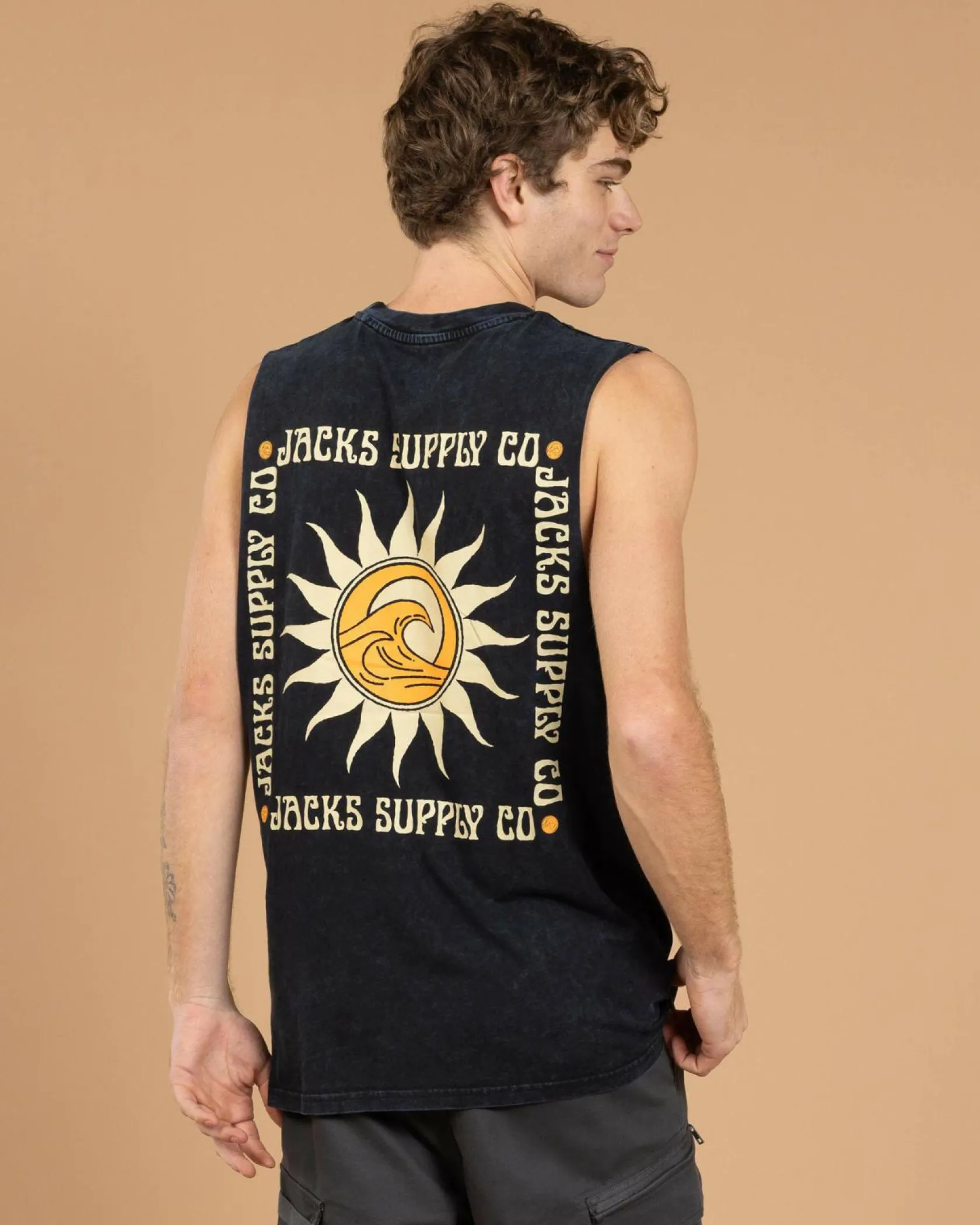 Jacks Golden Glow Muscle Tank Navy Acid New