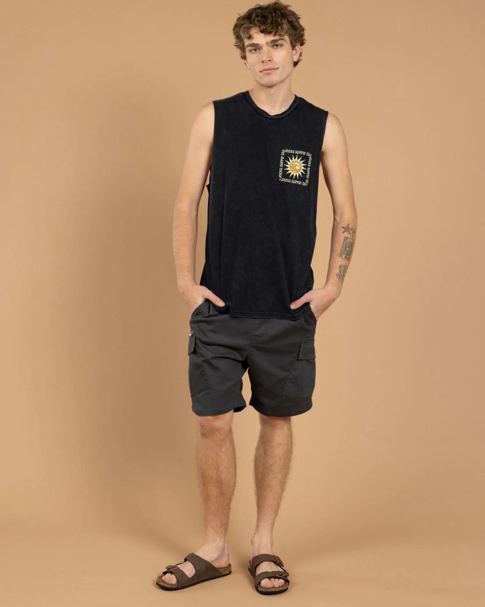 Jacks Golden Glow Muscle Tank Navy Acid New