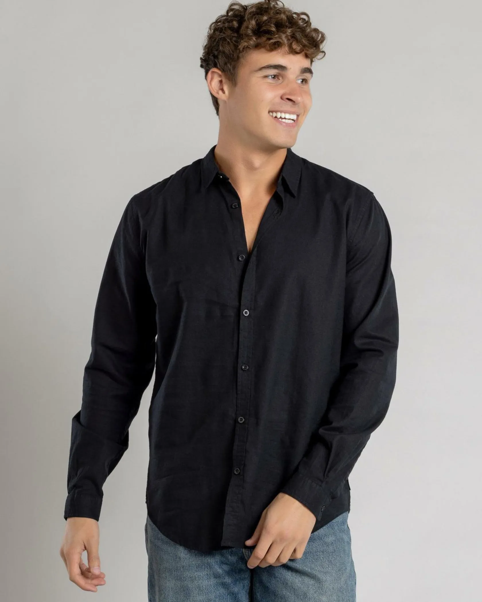 Skylark Hemp Long Sleeve Shirt Black Clearance