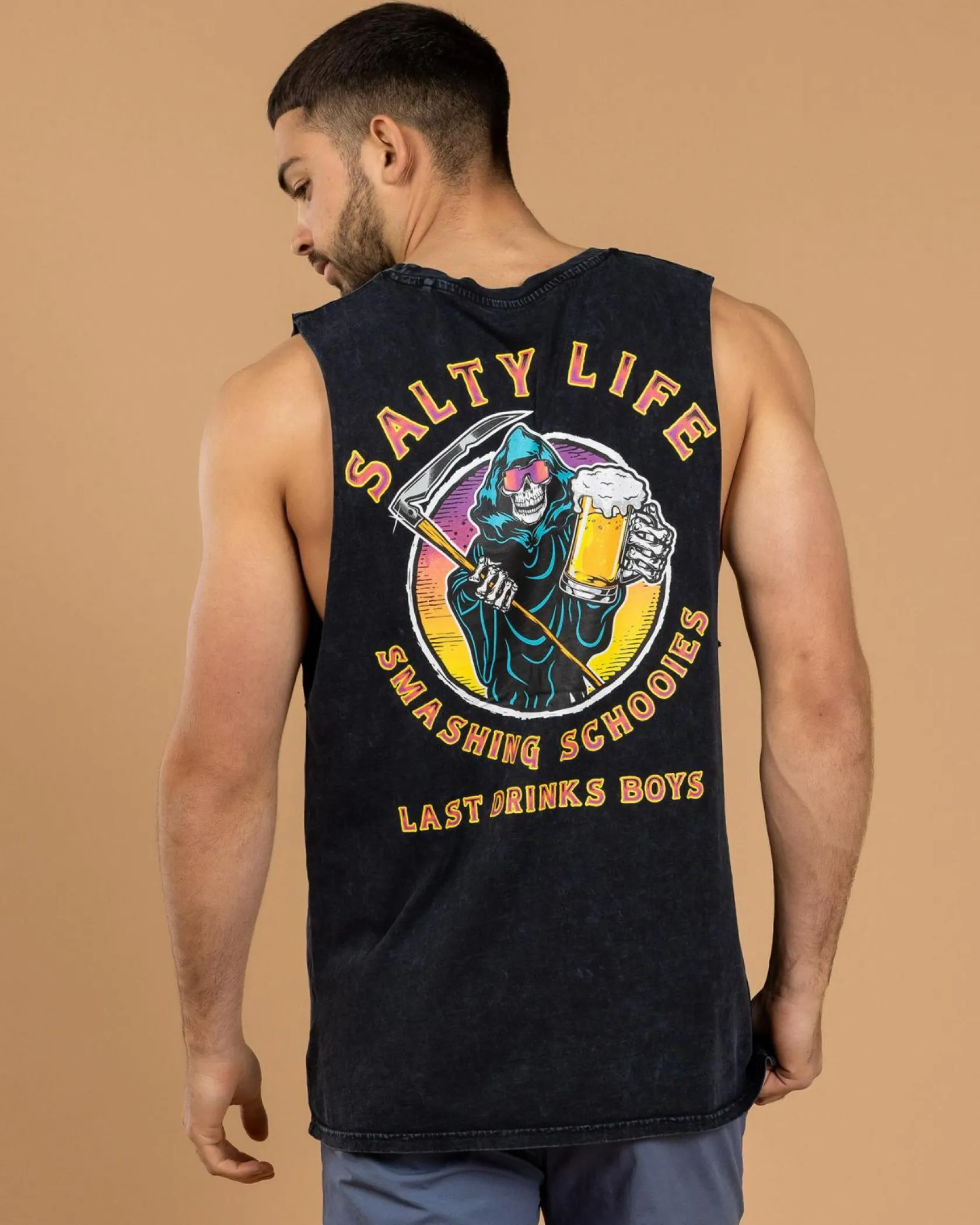 Salty Life Herald Muscle Tank Navy Acid Sale