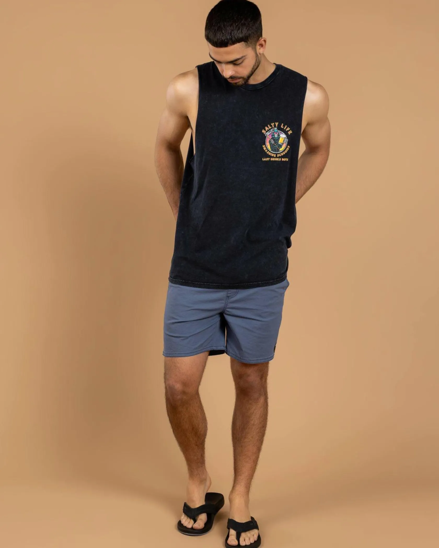 Salty Life Herald Muscle Tank Navy Acid Sale