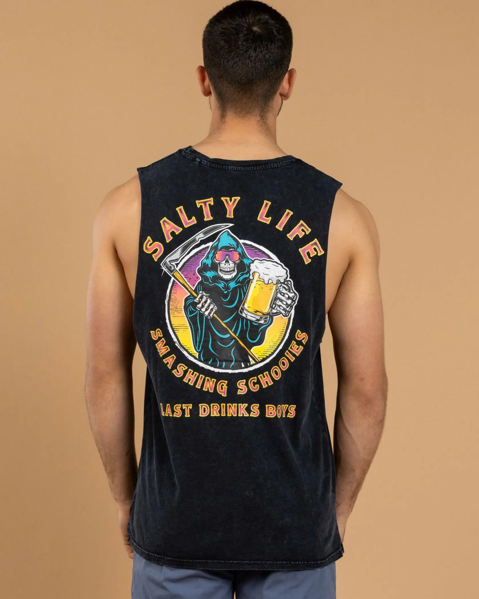 Salty Life Herald Muscle Tank Navy Acid Sale