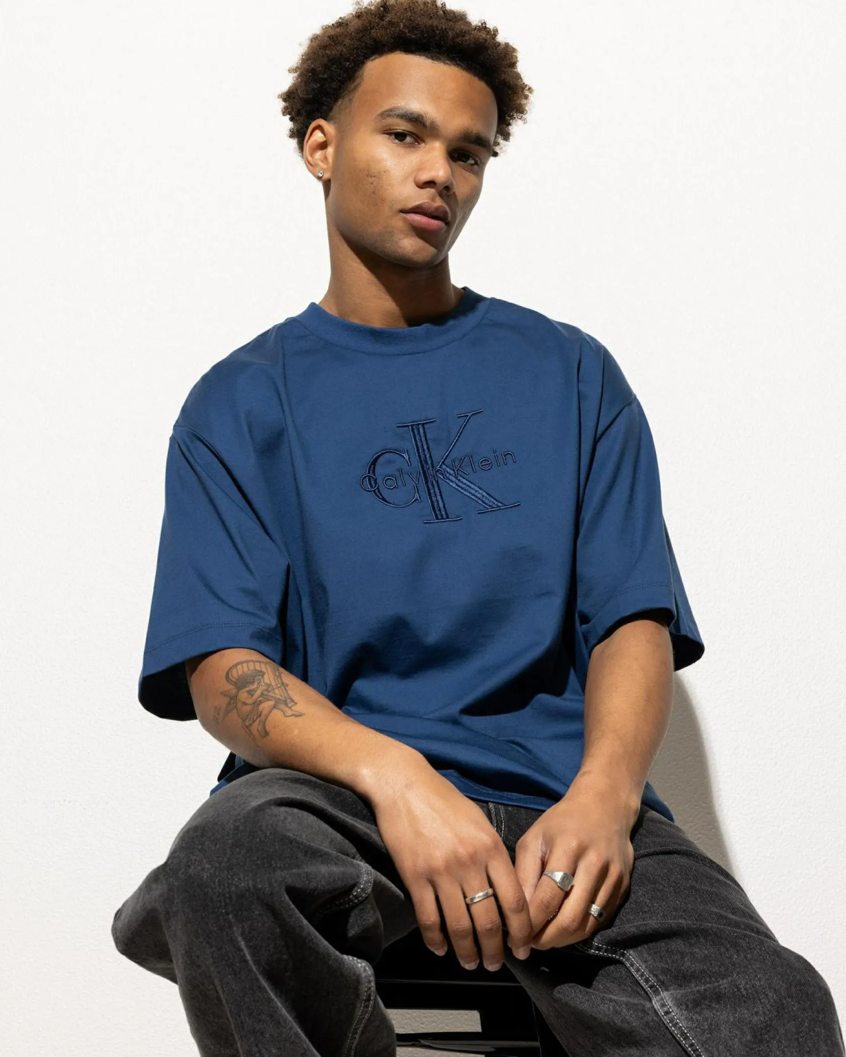 Calvin Klein Hero Monologo Embroidered T-Shirt Blue Jean Sale