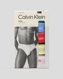 Calvin Klein Icon Cotton Stretch Hip Brief 5 Pack Black Bodies W/ Bayou/glacier/molten/pale Lime Yellow/buff Pink Wbs Clearance