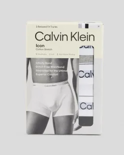 Calvin Klein Icon Cotton Stretch Relaxed Fit Trunk 3 Pack Black/white/grey Heather Hot