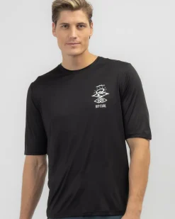 Rip Curl Icons Surflite UPF Short Sleeve Rash Vest Black Discount