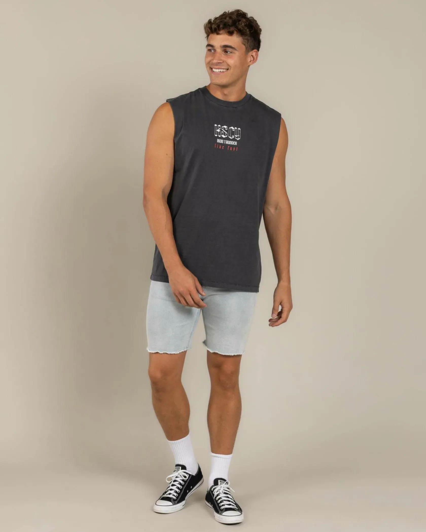 Kiss Chacey Iron Thunder Relaxed Muscle Tank Pigment Black New