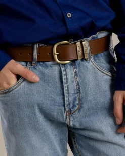 Ringers Western James Leather Belt Tawny Brown/gold Clearance