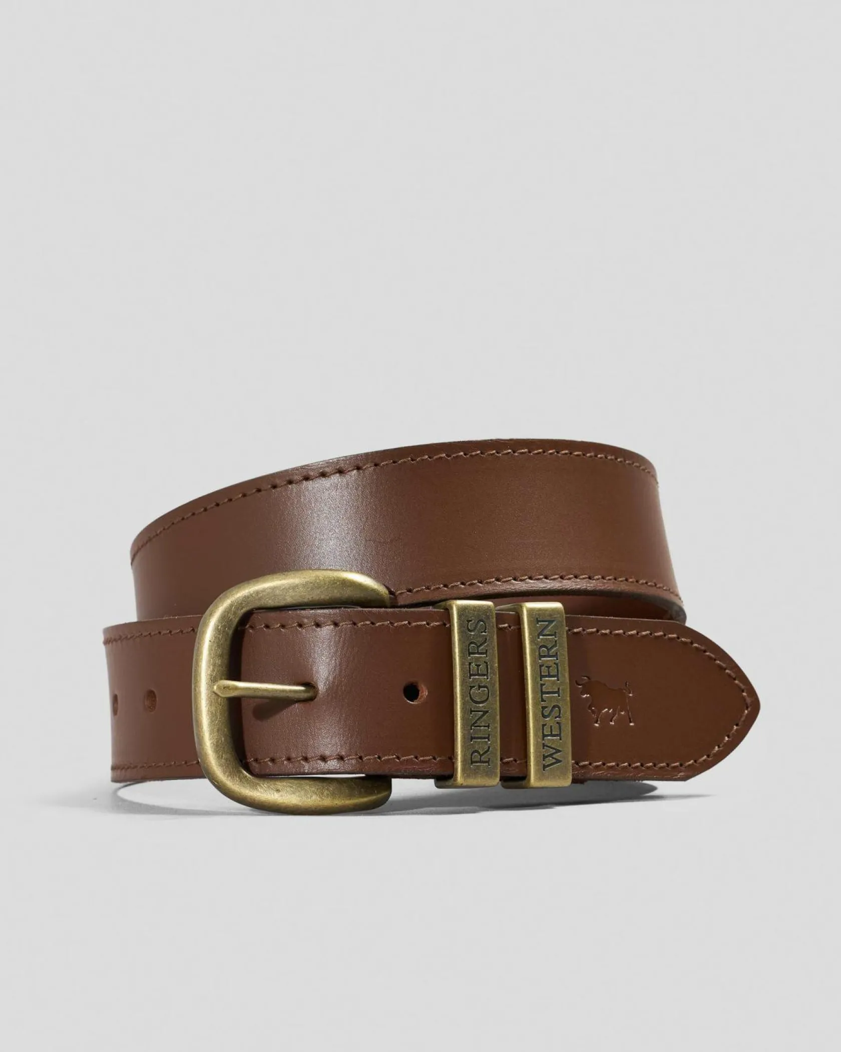 Ringers Western James Leather Belt Tawny Brown/gold Clearance