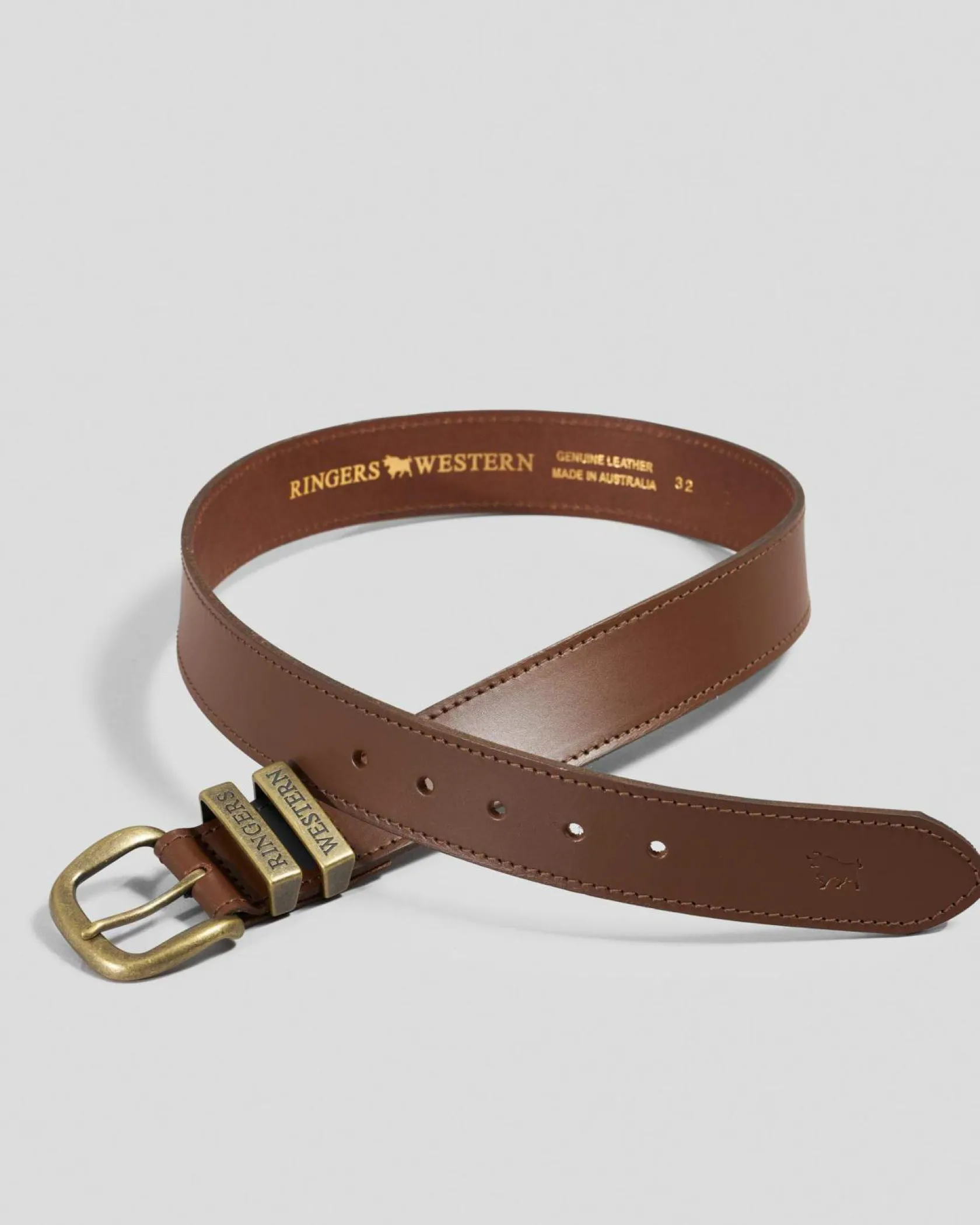 Ringers Western James Leather Belt Tawny Brown/gold Clearance