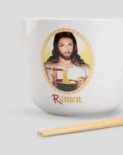 Get It Now Jesus Ramen Ceramic Noodle Bowl with Chopsticks White Discount