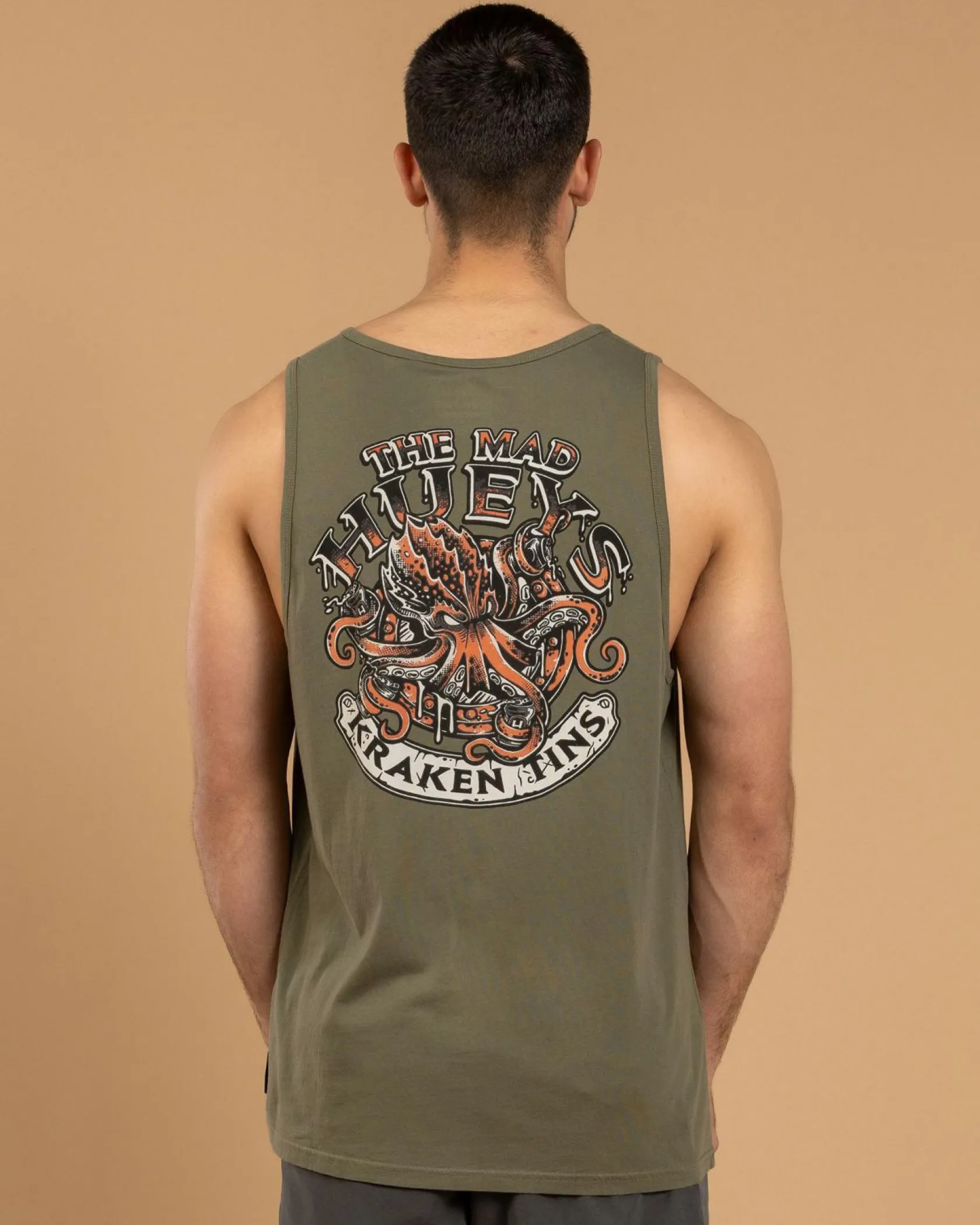 The Mad Hueys Kraken Port Hole Singlet Tank Olive Discount