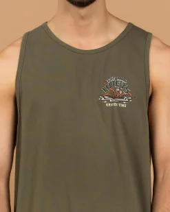 The Mad Hueys Kraken Port Hole Singlet Tank Olive Discount