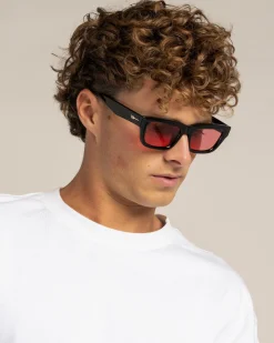 Le Specs Le Castle Sunglasses Black/ Crimson Tint