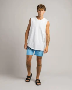 Skylark Linear Elastic Waist Shorts Blue Clearance