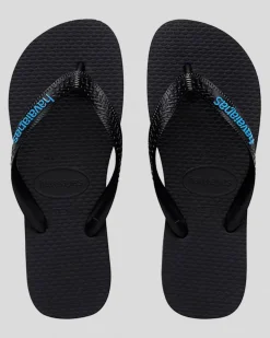 Havaianas Logo Thongs Black / Blue Outlet