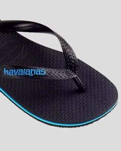 Havaianas Logo Thongs Black / Blue Outlet