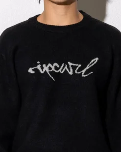 Rip Curl Medina Script Crew Knit Sweatshirt Black Outlet