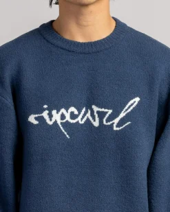 Rip Curl Medina Script Crew Knit Sweatshirt Light Navy New