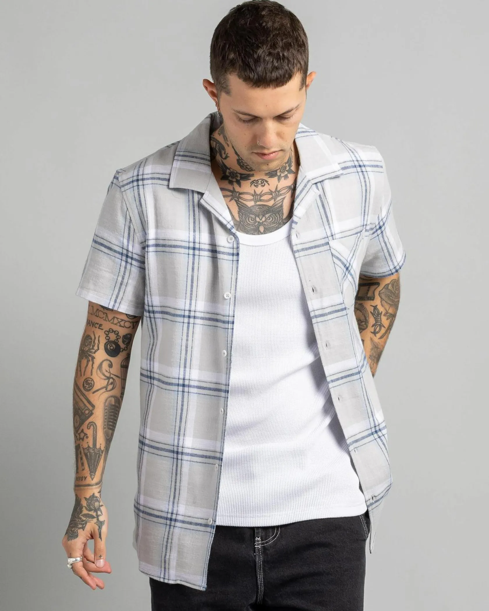 Lucid Mercy Short Sleeve Shirt White Check Clearance
