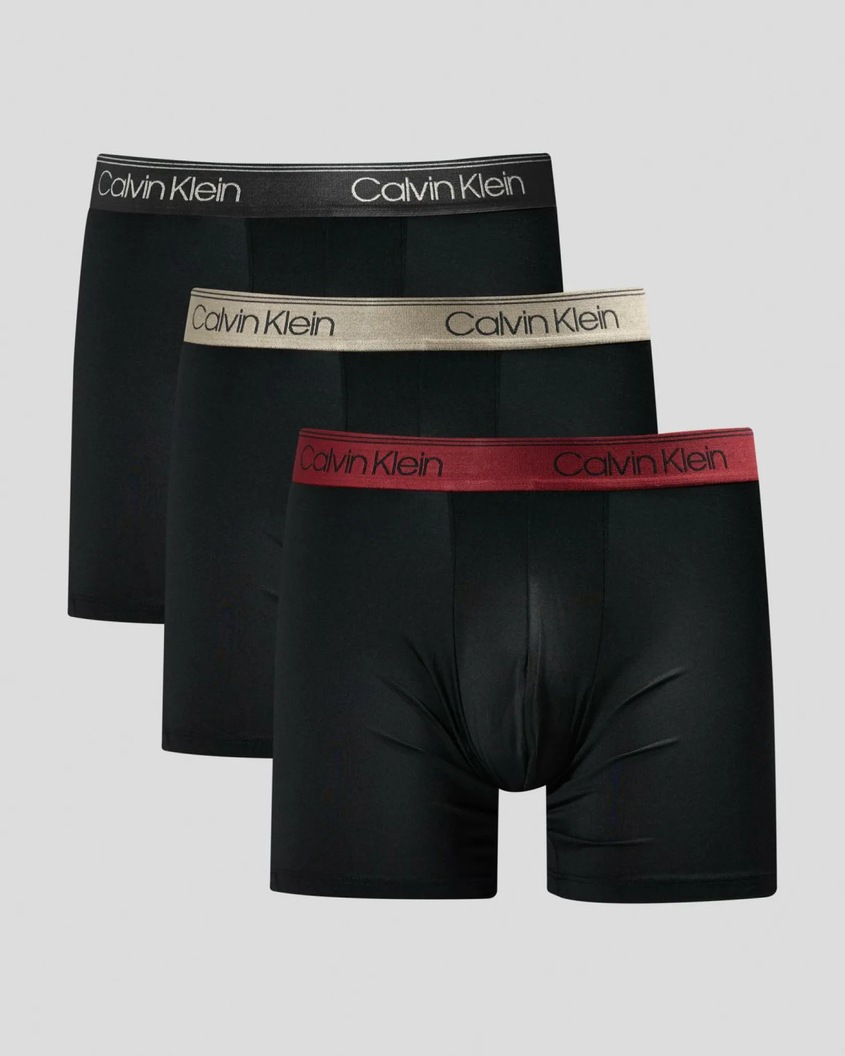 Calvin Klein Micro Stretch Boxer Briefs 3 Pack Black W/ Black/syrah/cocoon New
